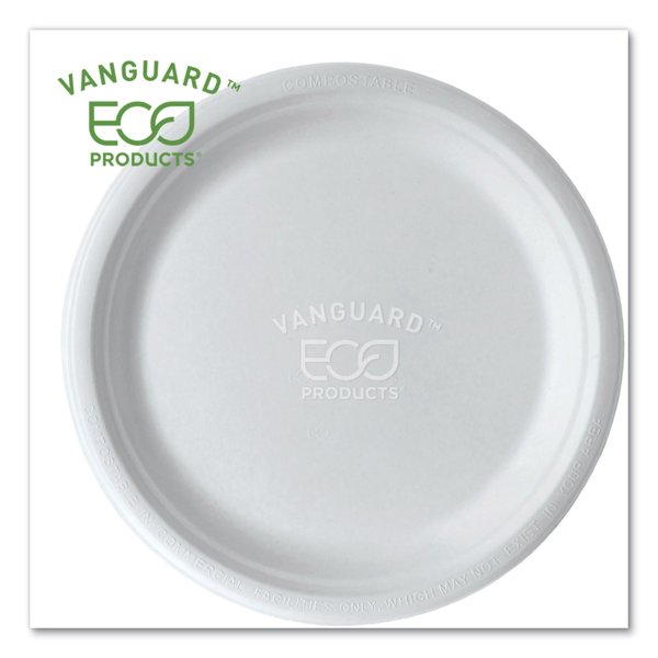 Eco-Products Vanguard Renewable and Compostable Sugarcane Plates, 10", White, PK500 EP-P005NFA